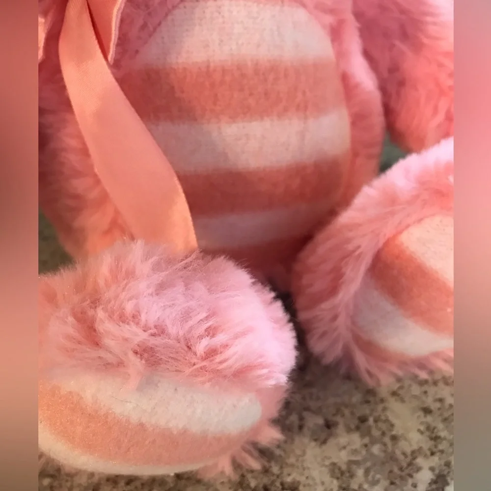 Dan Dee Plush Fuzzy Pink&White Striped Bunny Rabbit Stuffed Animal 18